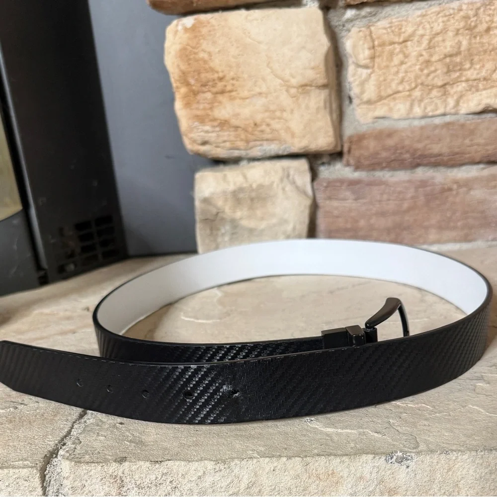 Nike Black Carbon‎ Fiber Textured Genuine Leather Belt Golf Casual Size 42